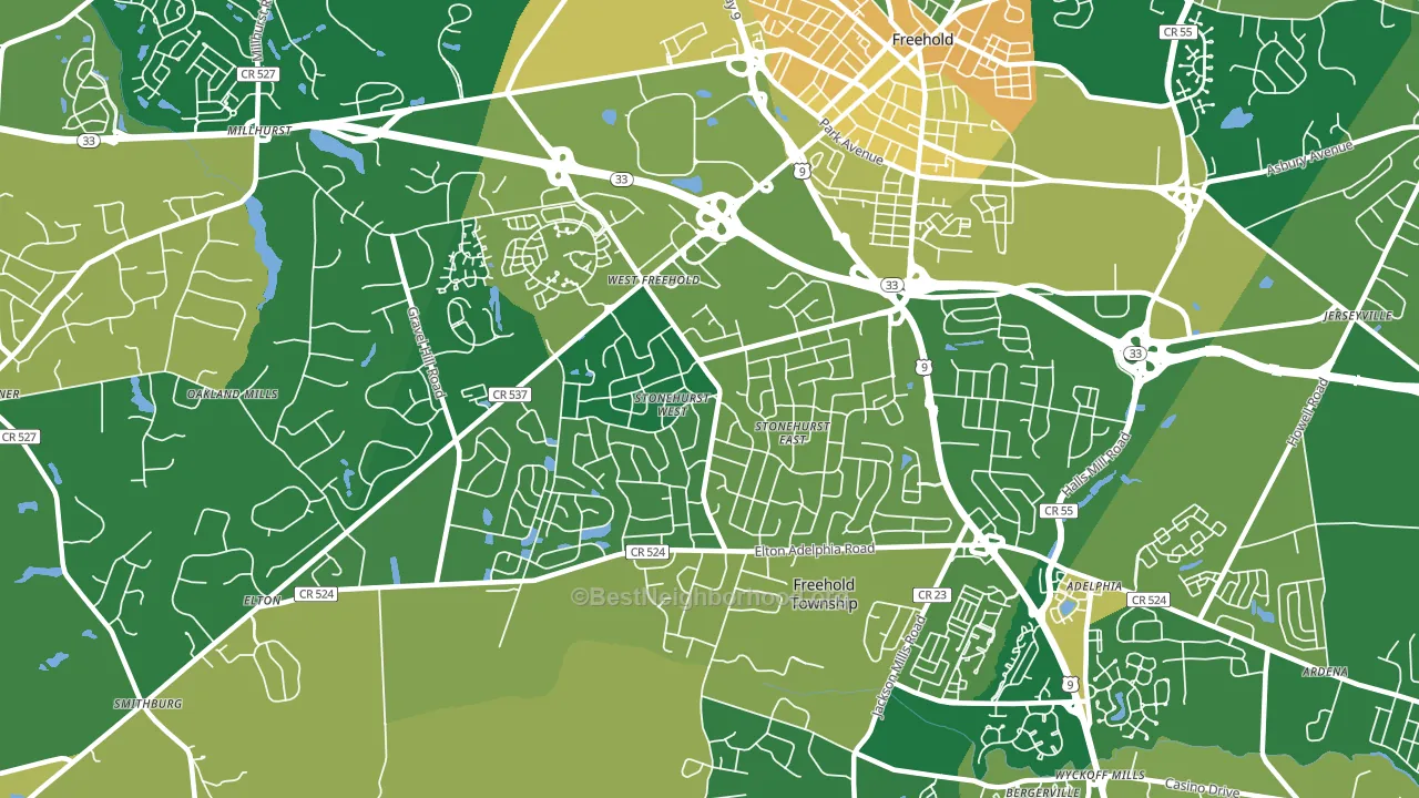 West Freehold, NJ block-group voter-turnout map