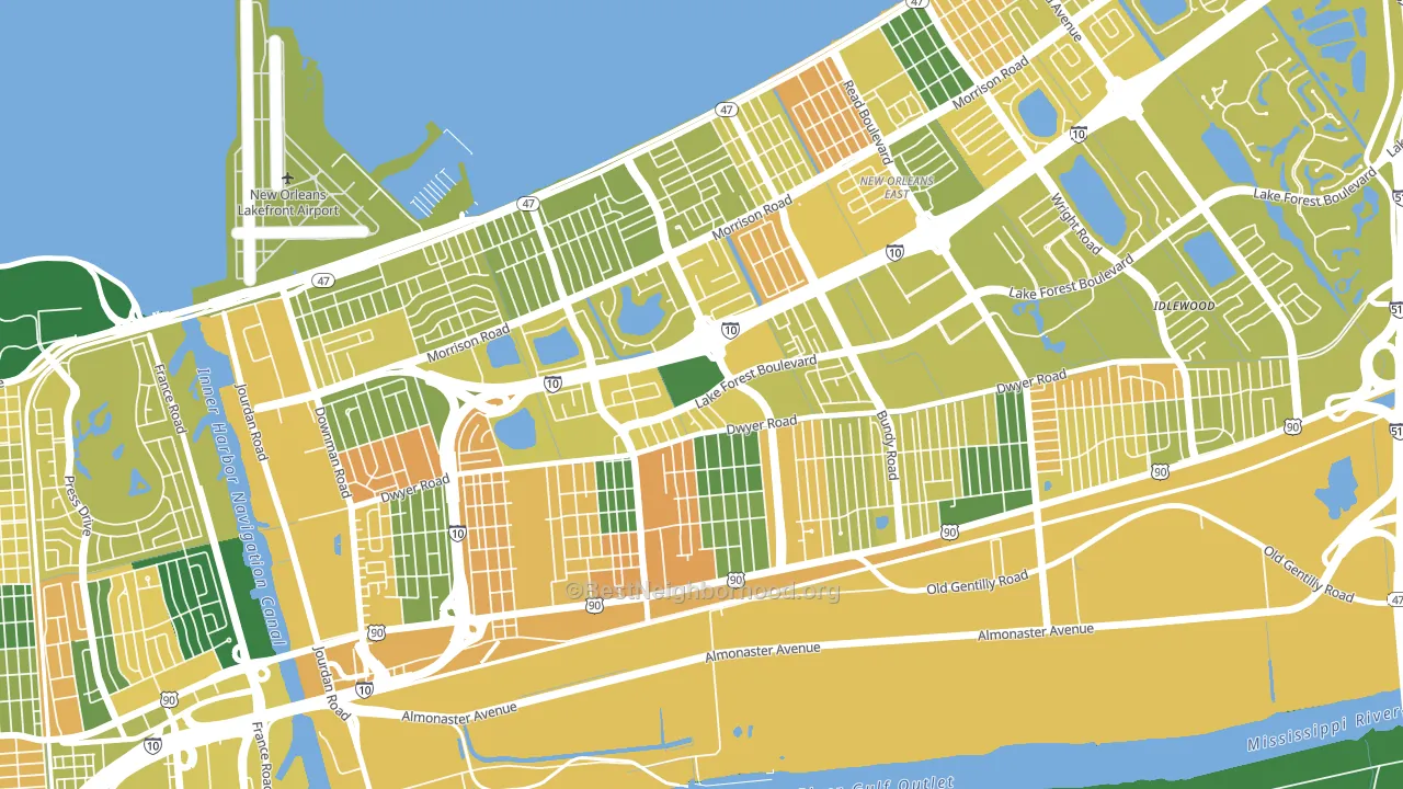 West Lake Forest, New Orleans, LA block-group voter-turnout map