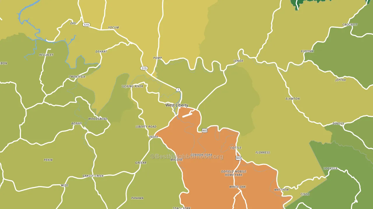 West Liberty, KY block-group voter-turnout map