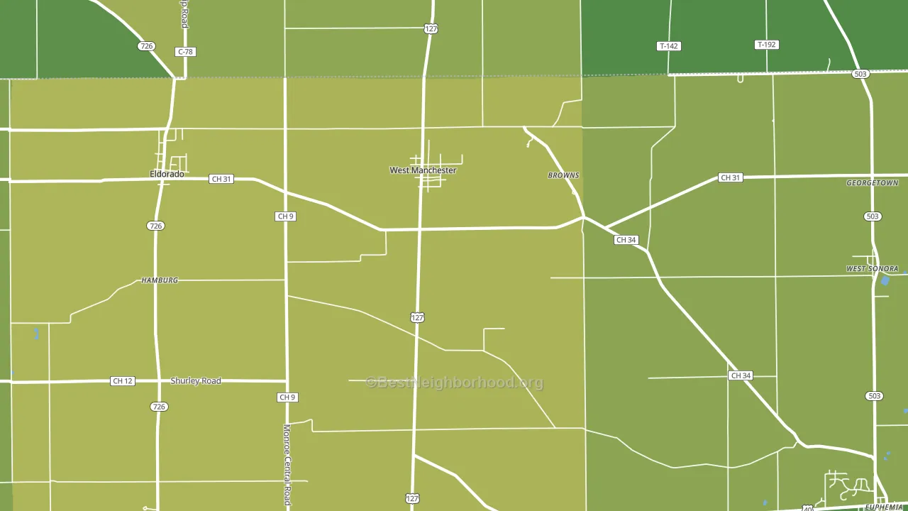 West Manchester, OH block-group voter-turnout map