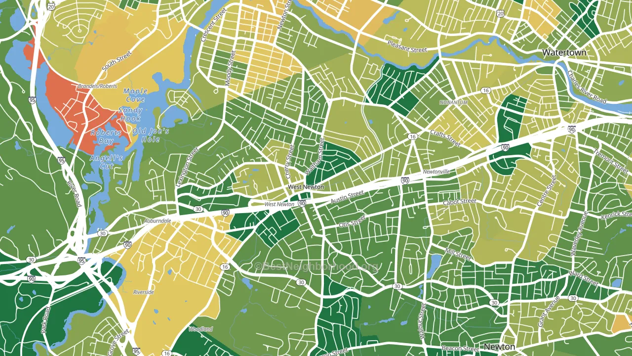 West Newton, Newton, MA block-group voter-turnout map