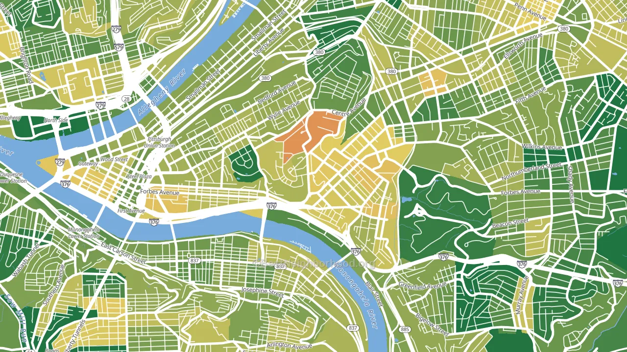 West Oakland, Pittsburgh, PA block-group voter-turnout map