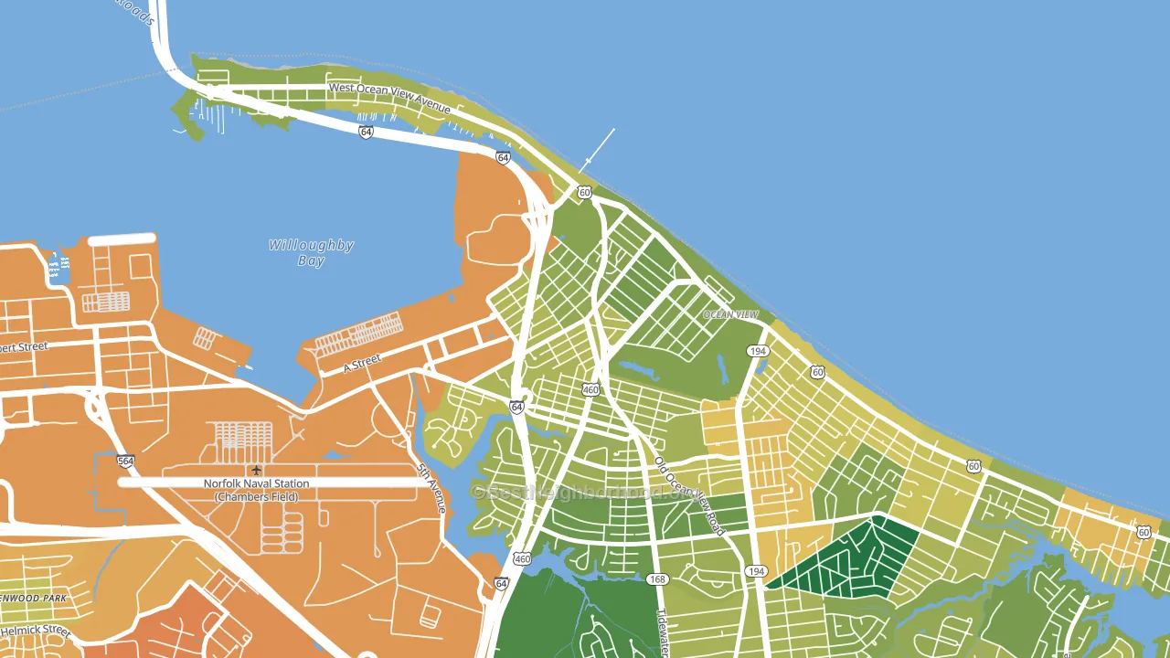 West Ocean View, Norfolk, VA block-group voter-turnout map