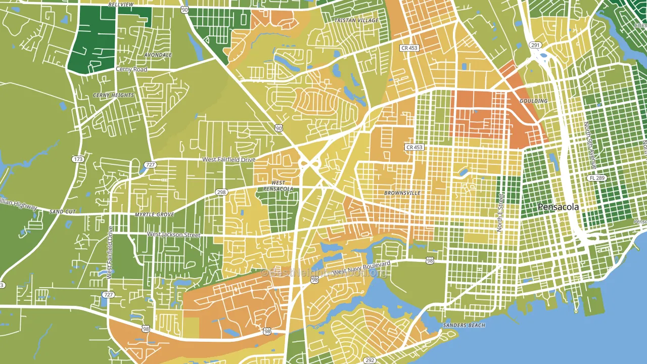 West Pensacola, FL block-group voter-turnout map