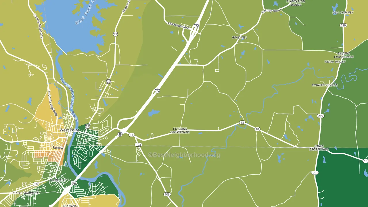 West Point, GA block-group voter-turnout map