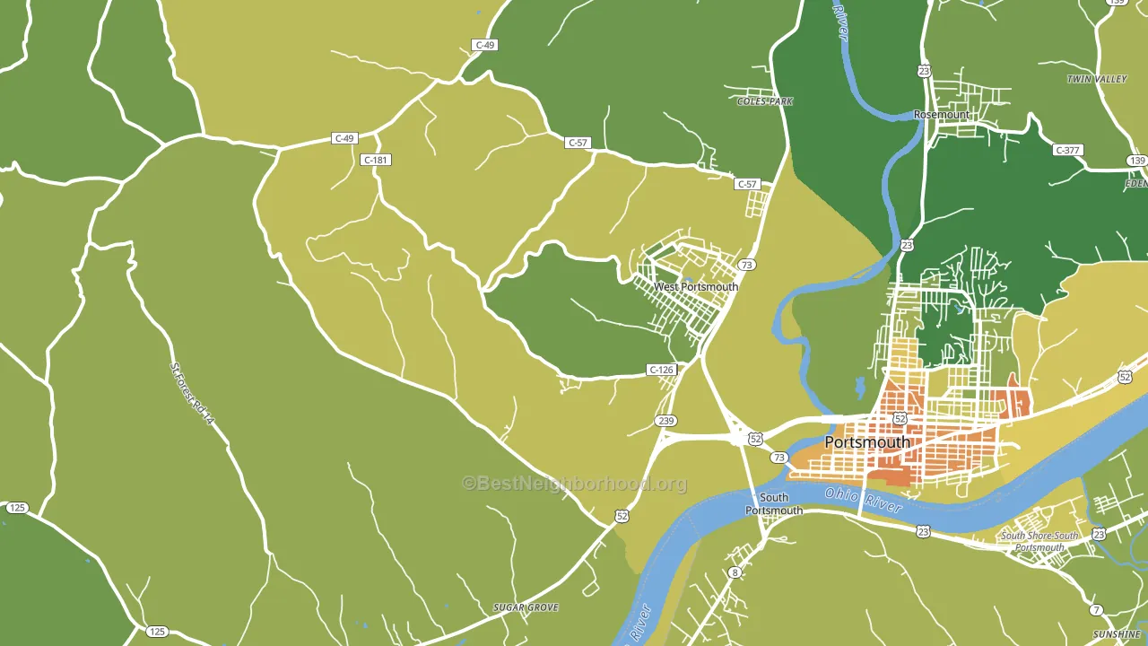 West Portsmouth, OH block-group voter-turnout map