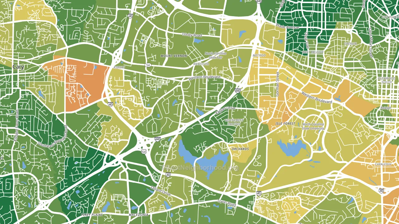 West, Raleigh, NC block-group voter-turnout map