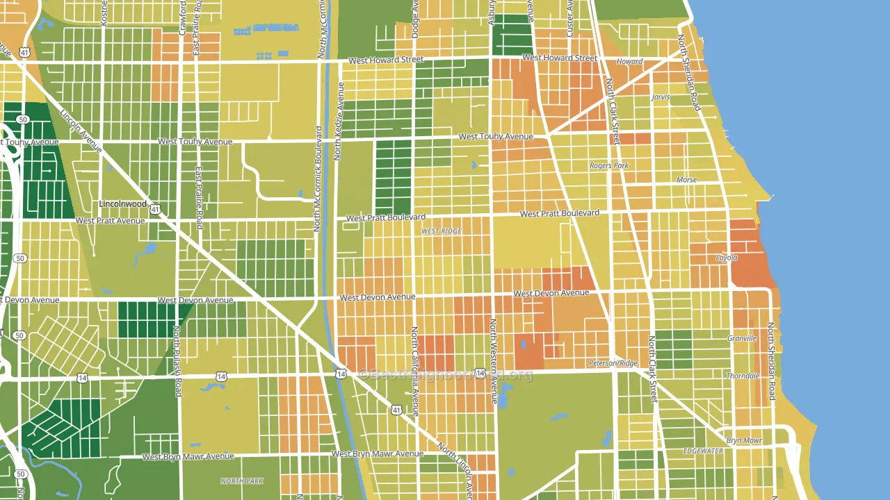 West Ridge, Chicago, IL block-group voter-turnout map