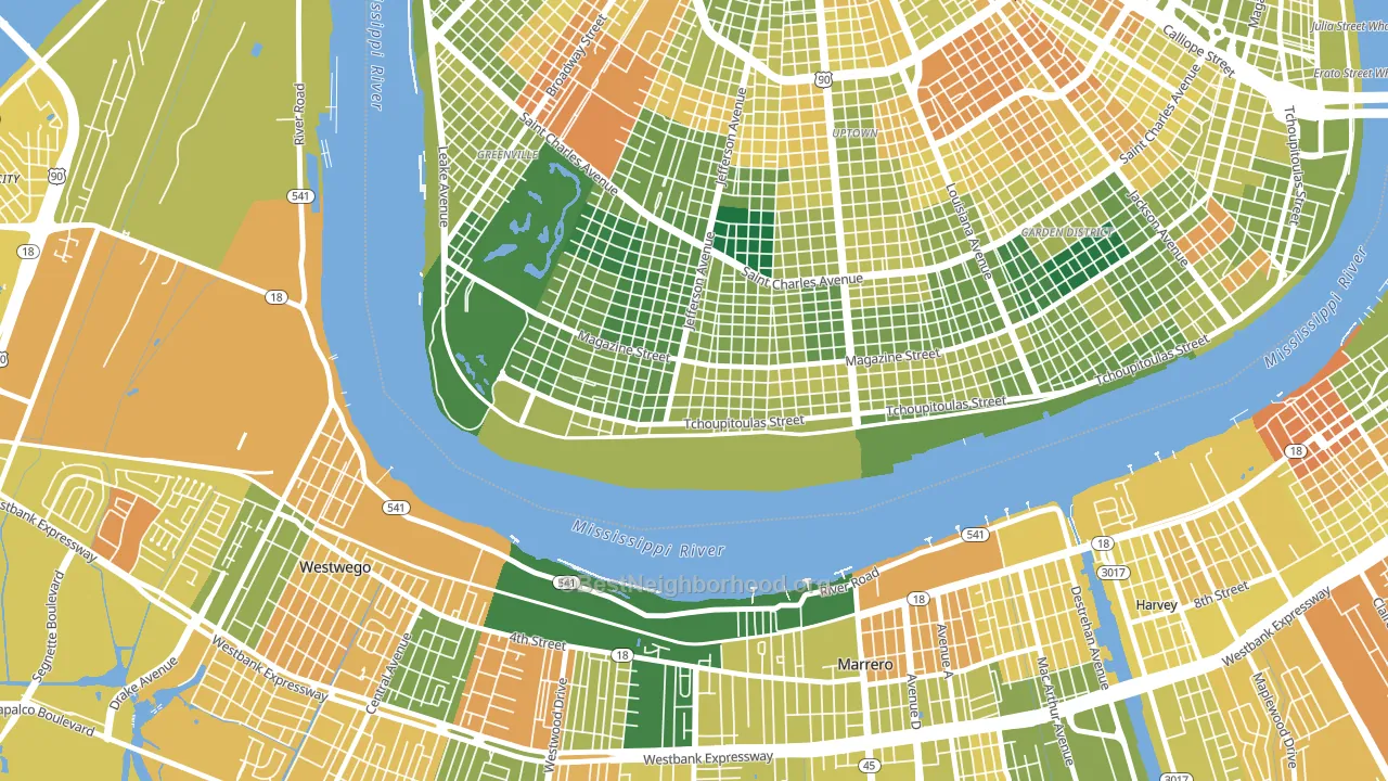 West Riverside, New Orleans, LA block-group voter-turnout map
