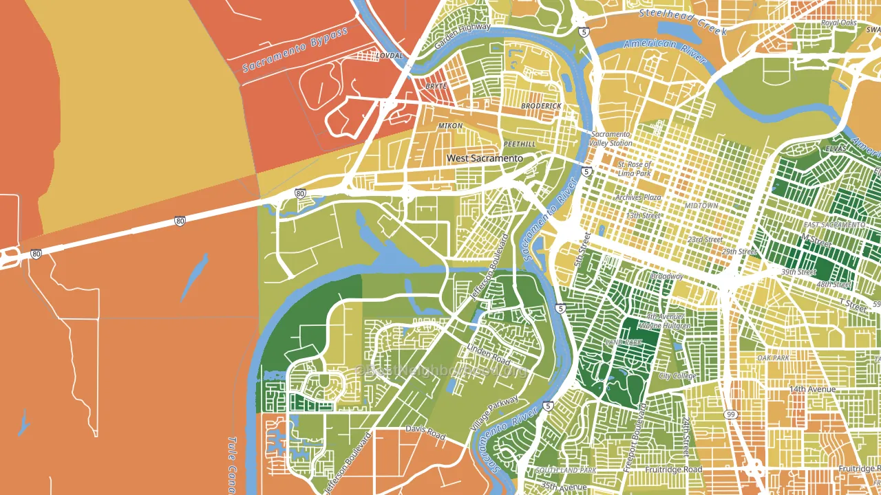 West Sacramento, CA block-group voter-turnout map