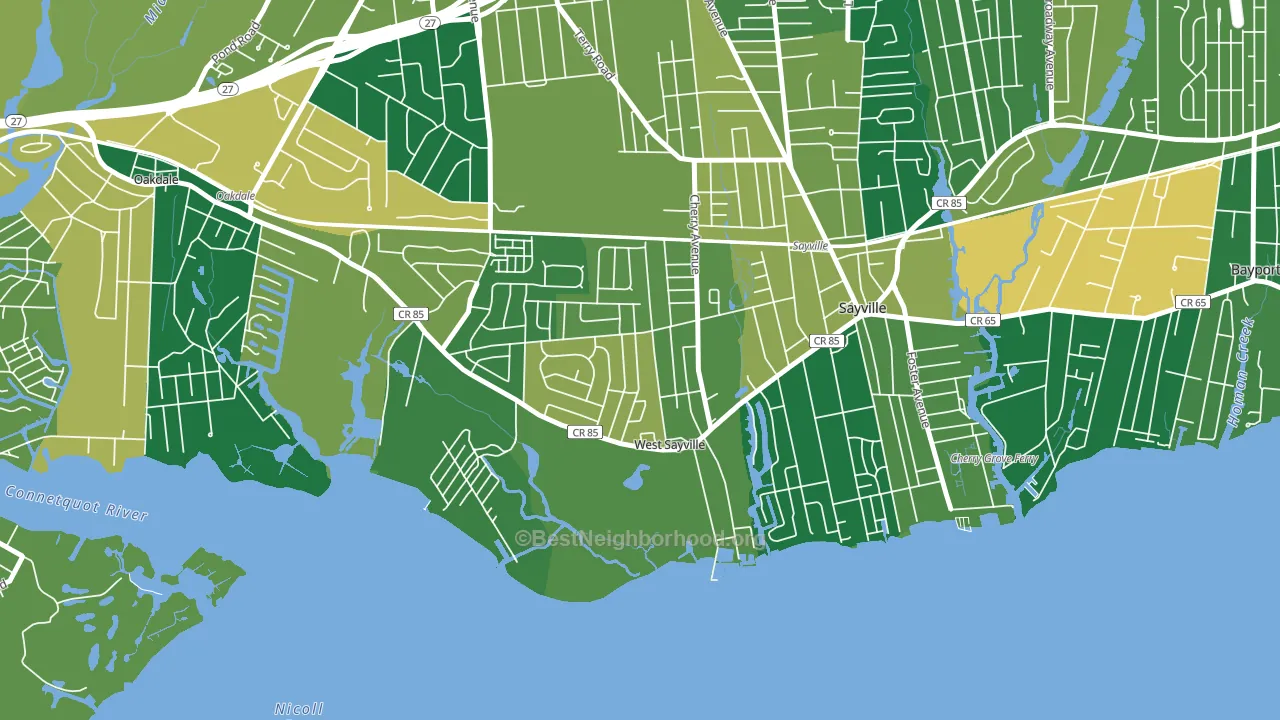 West Sayville, NY block-group voter-turnout map