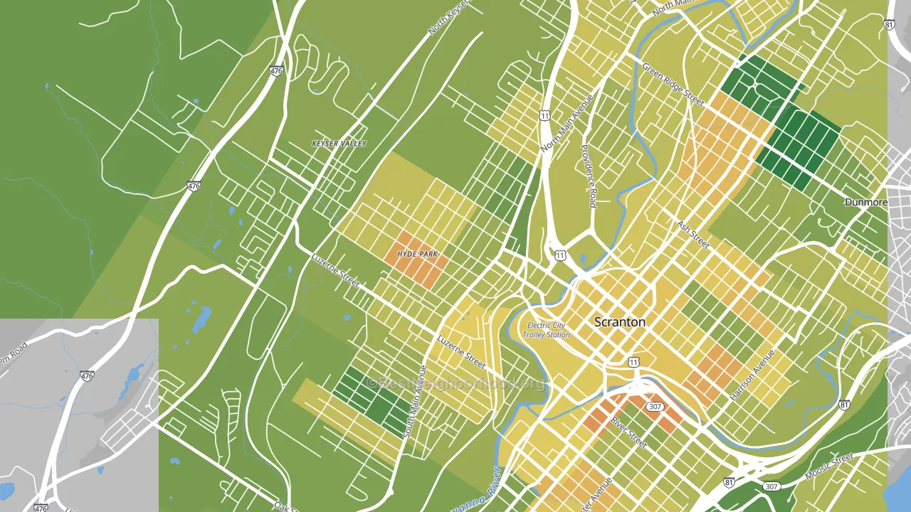 West Side, Scranton, PA block-group voter-turnout map