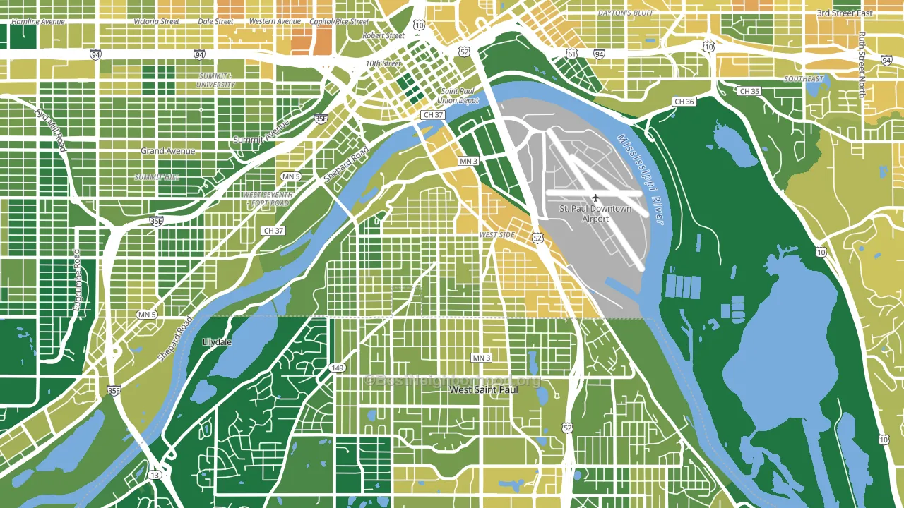 West Side, St. Paul, MN block-group voter-turnout map