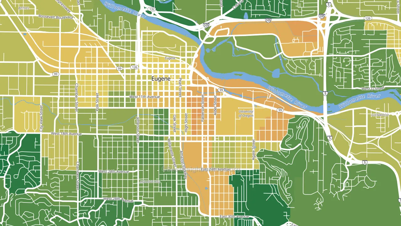 West University, Eugene, OR block-group voter-turnout map