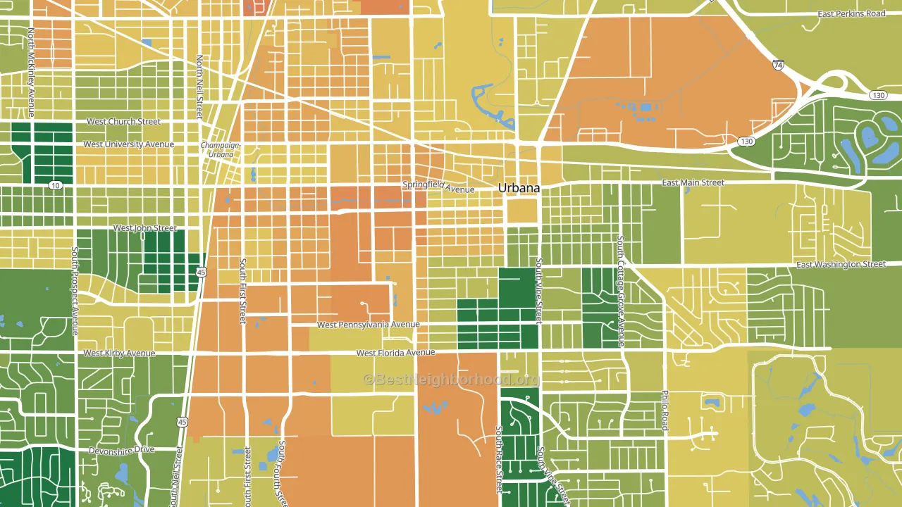 West Urbana, Urbana, IL block-group voter-turnout map