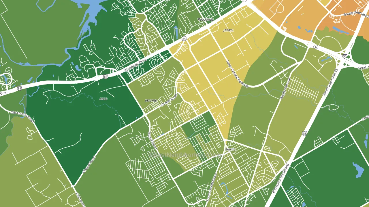 West Waco, Woodway, TX block-group voter-turnout map