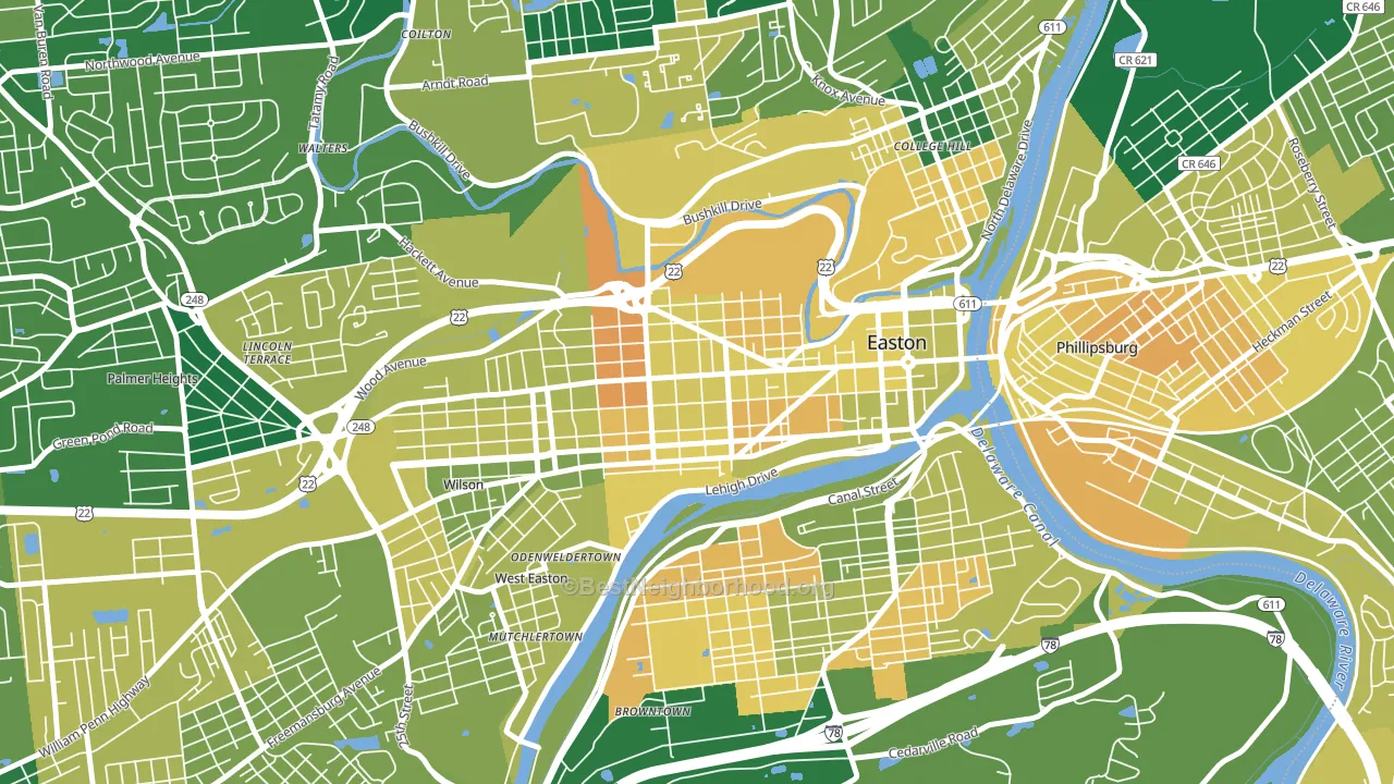 West Ward, Easton, PA block-group voter-turnout map