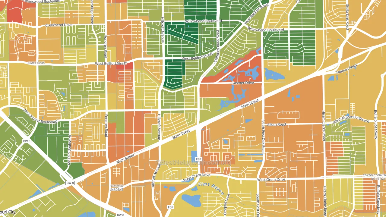 Westbury, Houston, TX block-group voter-turnout map