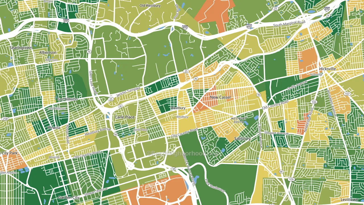 Westbury, NY block-group voter-turnout map