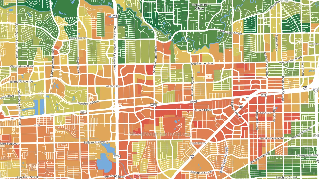 Westchase, Houston, TX block-group voter-turnout map