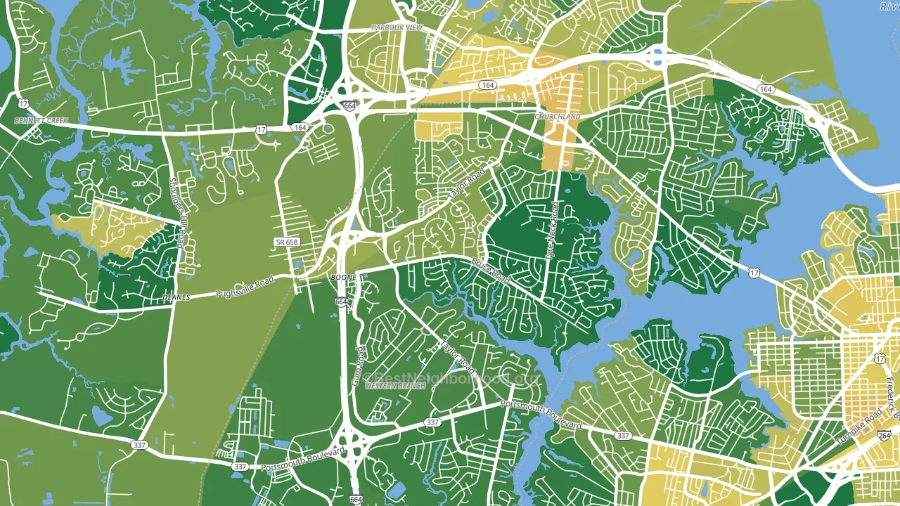 Western Branch North, Chesapeake, VA block-group voter-turnout map