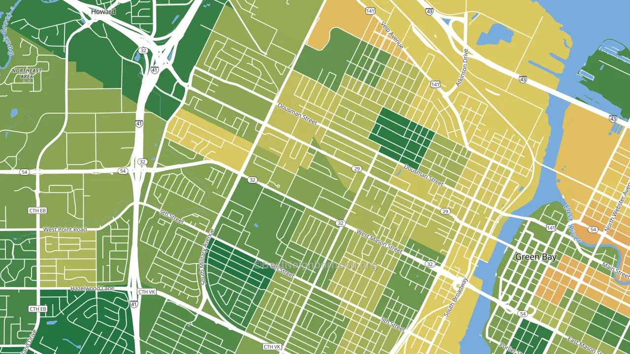 Western Corridor, Green Bay, WI block-group voter-turnout map