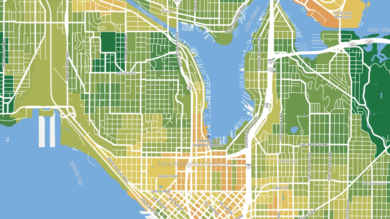 Westlake, Seattle, WA block-group voter-turnout map
