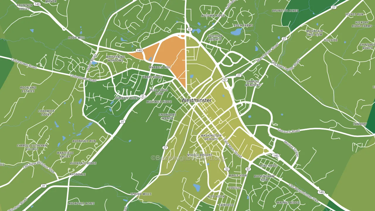 Westminster Historic District, Westminster, MD block-group voter-turnout map