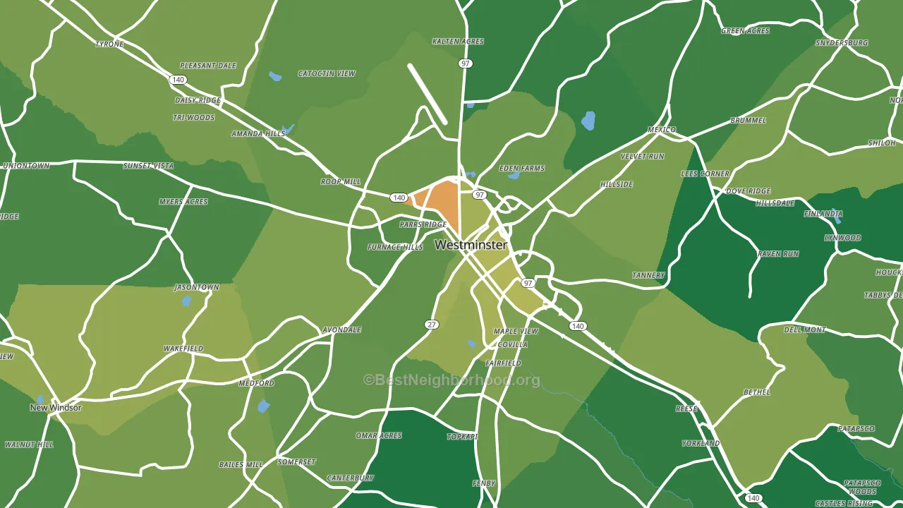 Westminster, MD block-group voter-turnout map