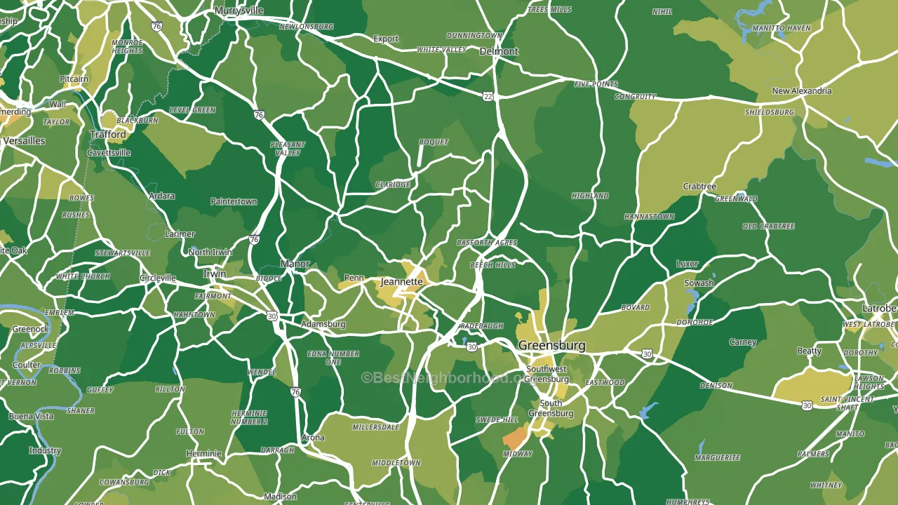 Westmoreland County, PA block-group voter-turnout map