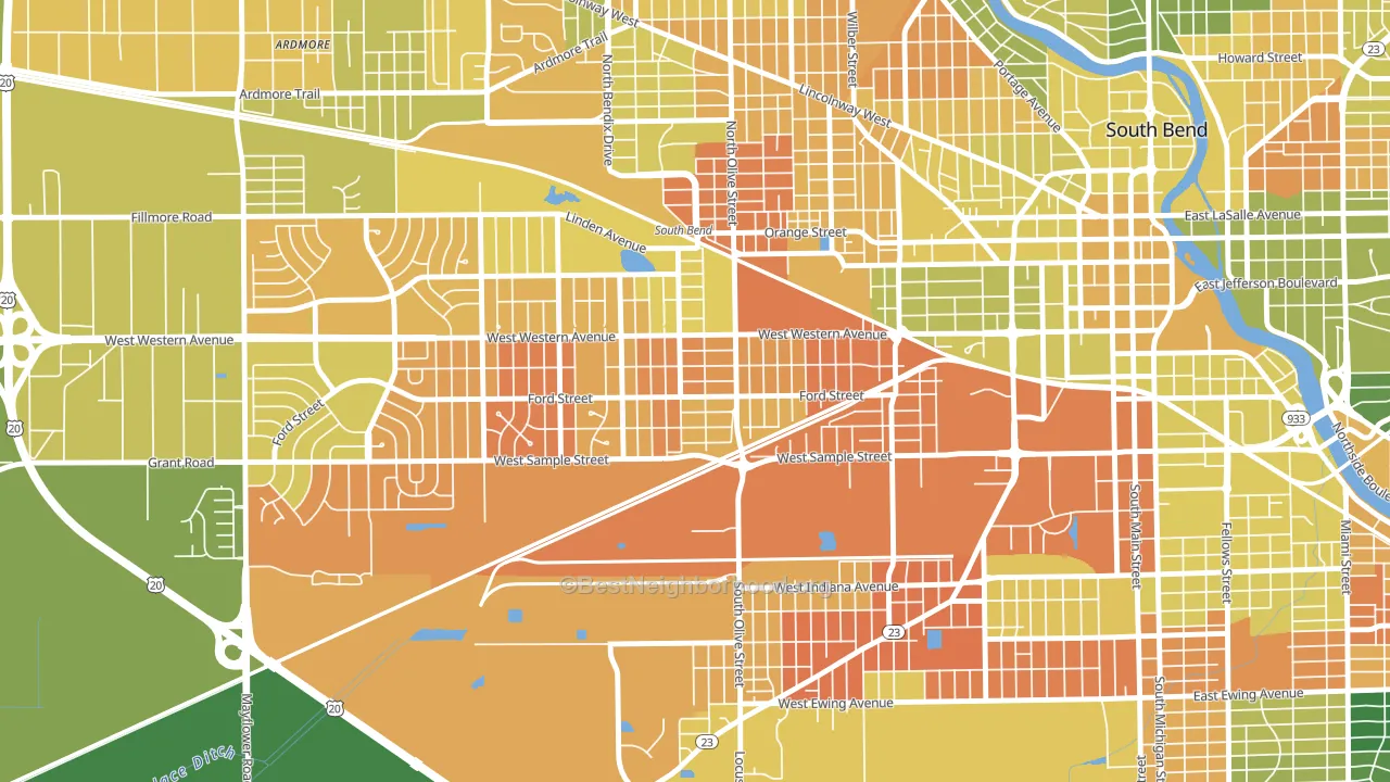 Westside, South Bend, IN block-group voter-turnout map