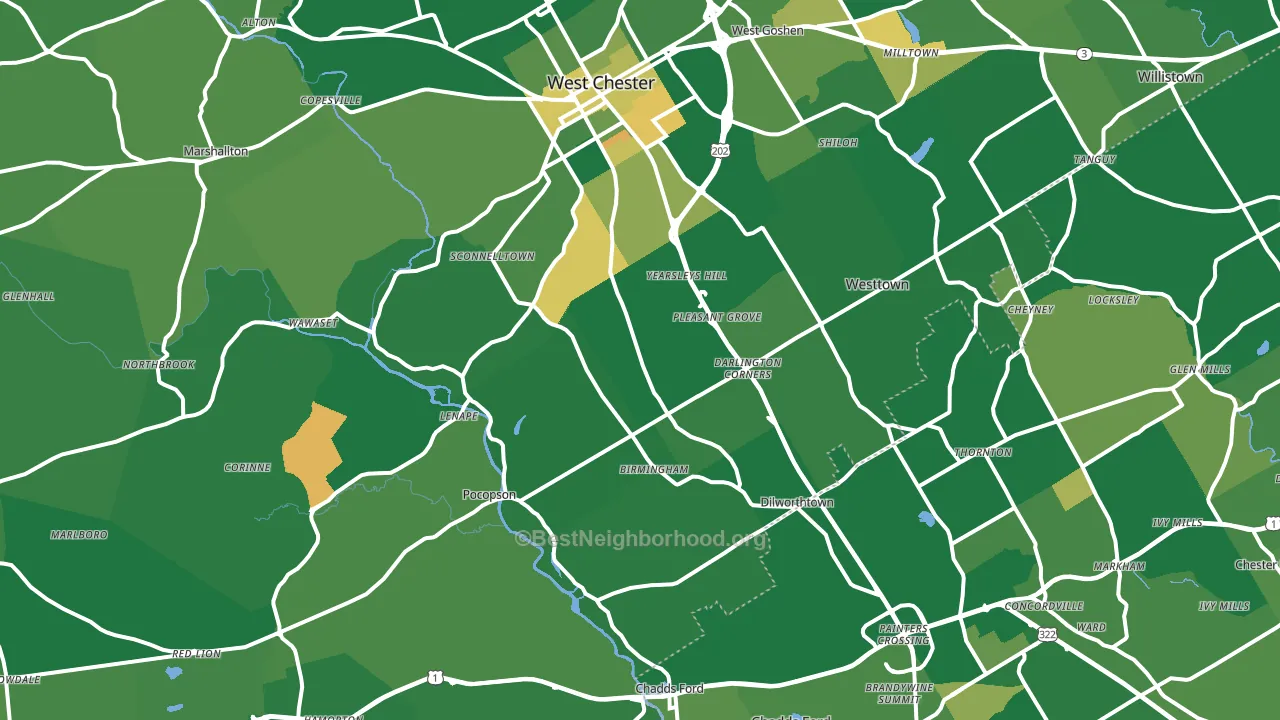 Westtown, PA block-group voter-turnout map