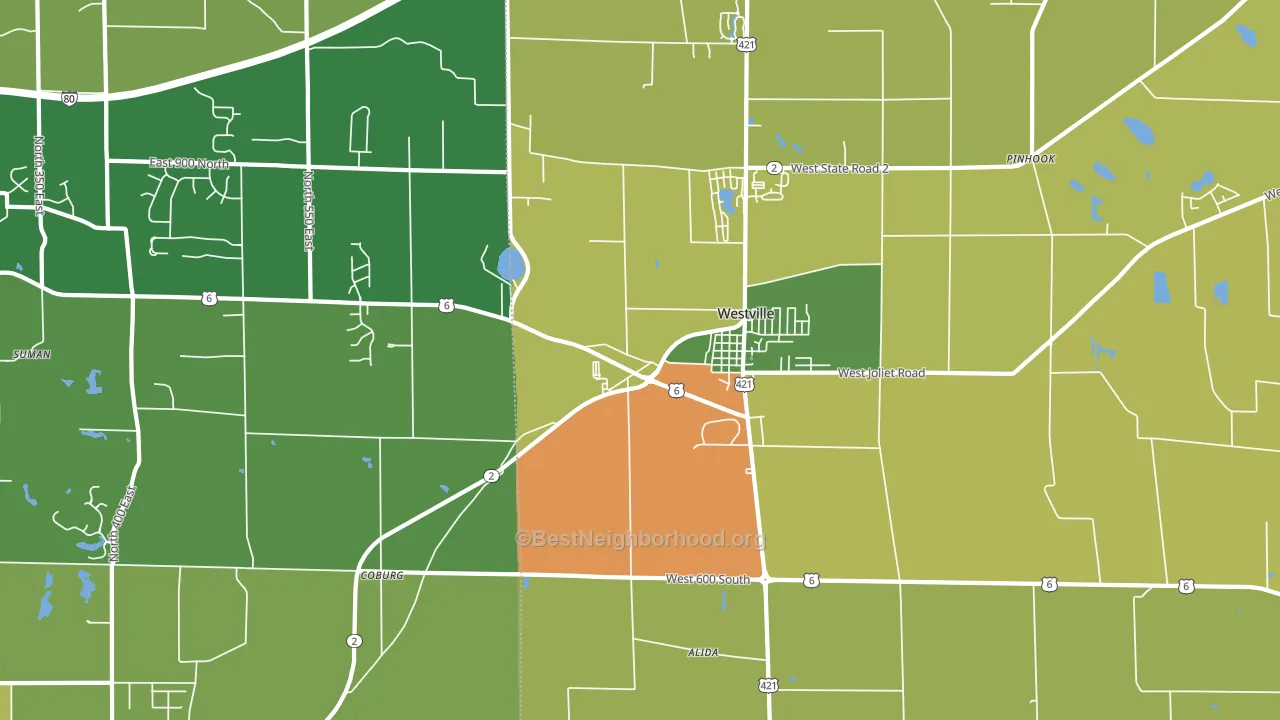 Westville, IN block-group voter-turnout map