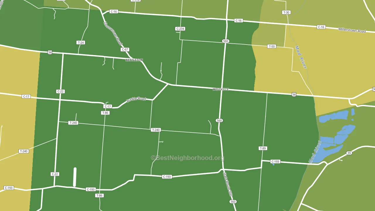 Westville, OH block-group voter-turnout map