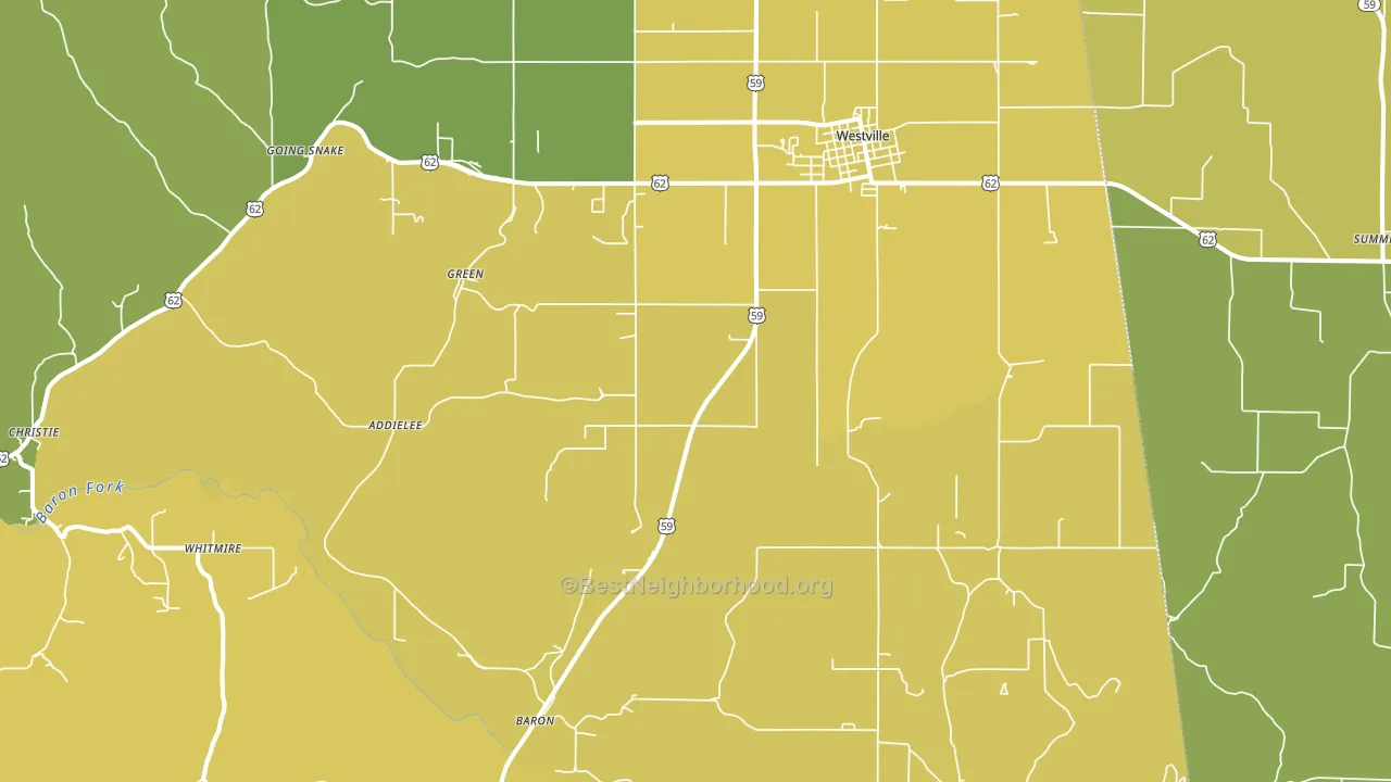 Westville, OK block-group voter-turnout map