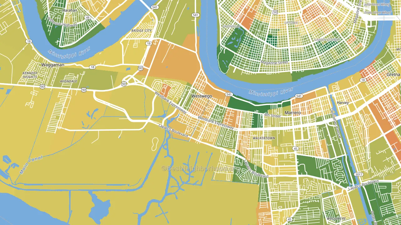 Westwego, LA block-group voter-turnout map