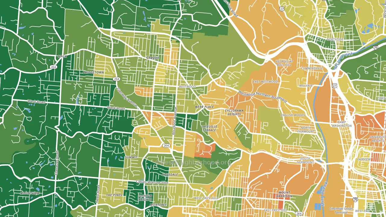 Westwood, Cincinnati, OH block-group voter-turnout map