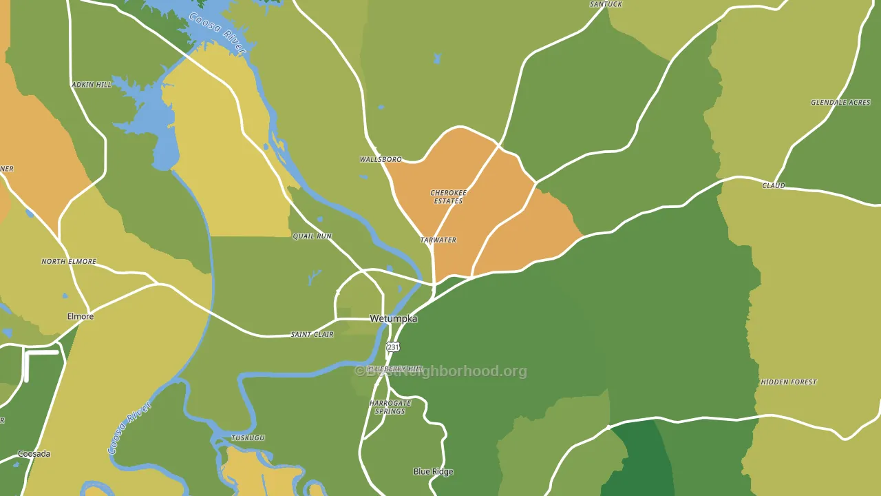 Wetumpka, AL block-group voter-turnout map