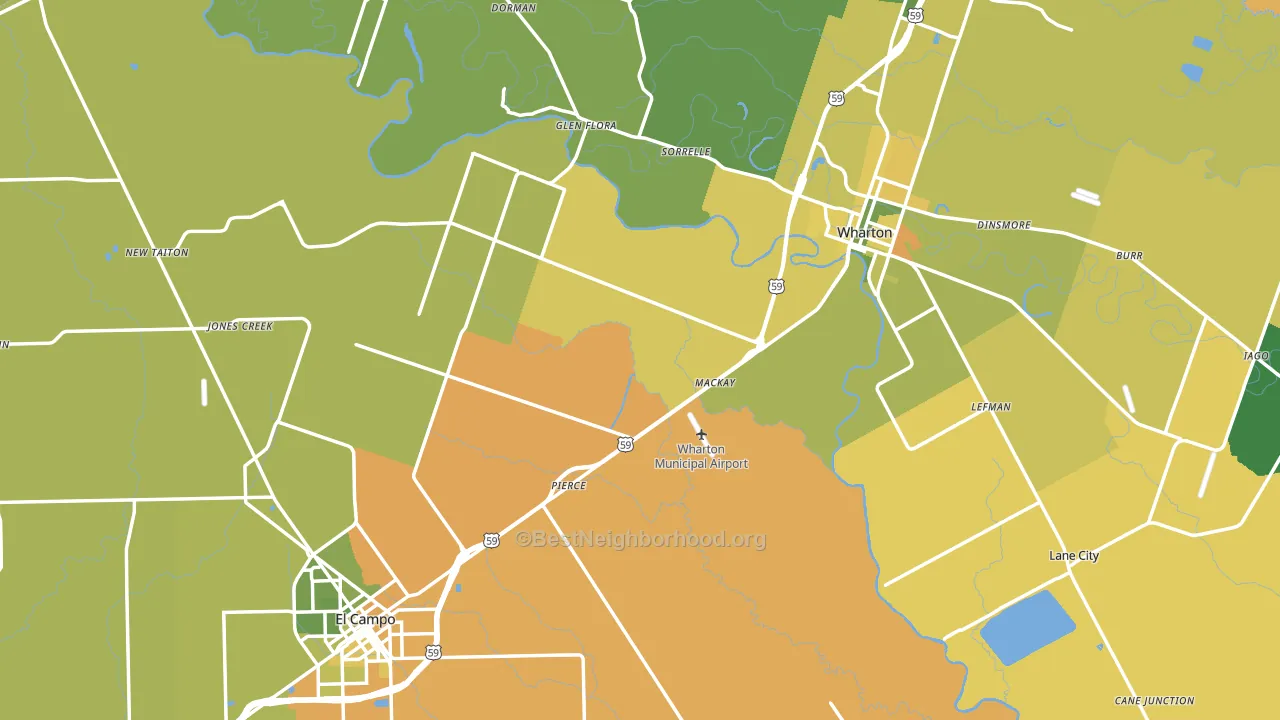 Wharton County, TX block-group voter-turnout map
