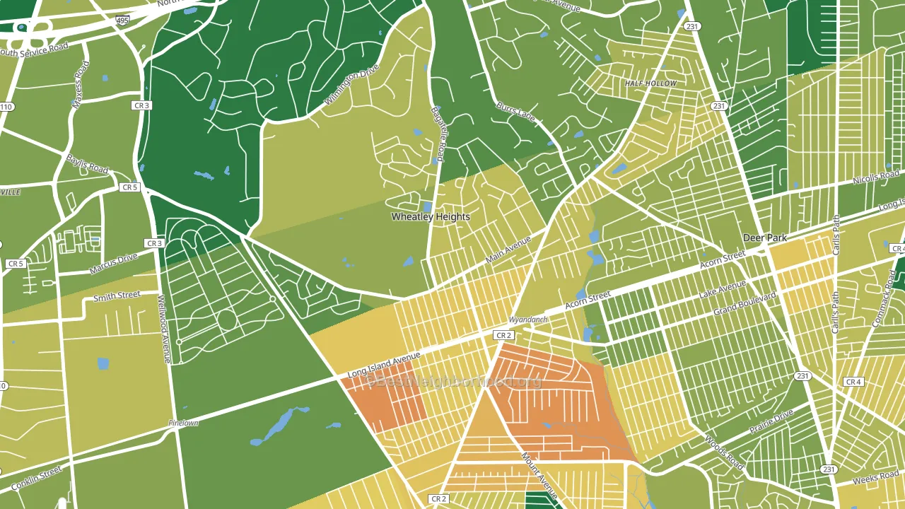 Wheatley Heights, Wyandanch, NY block-group voter-turnout map