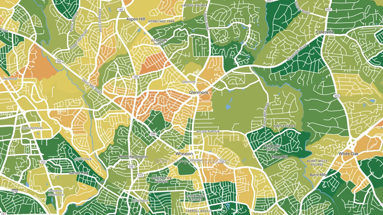Wheaton-Glenmont, Wheaton, MD block-group voter-turnout map
