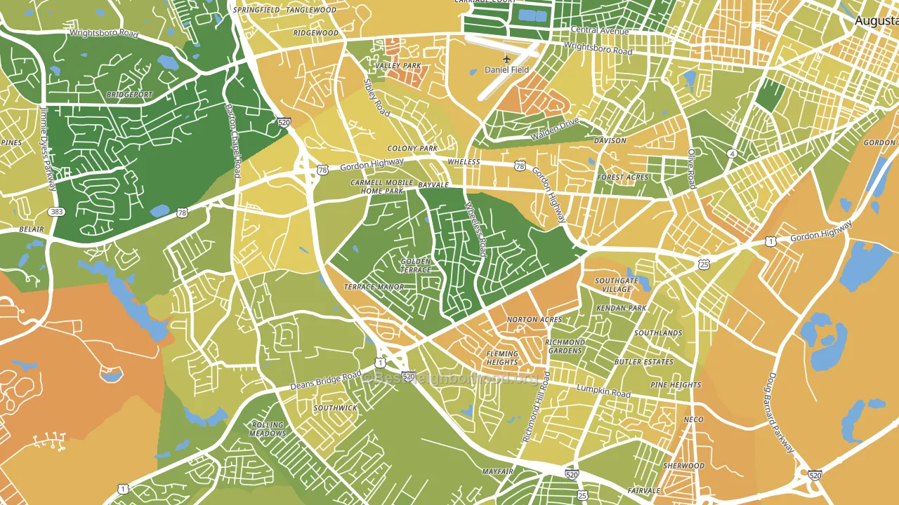 Wheeless Road, Augusta, GA block-group voter-turnout map