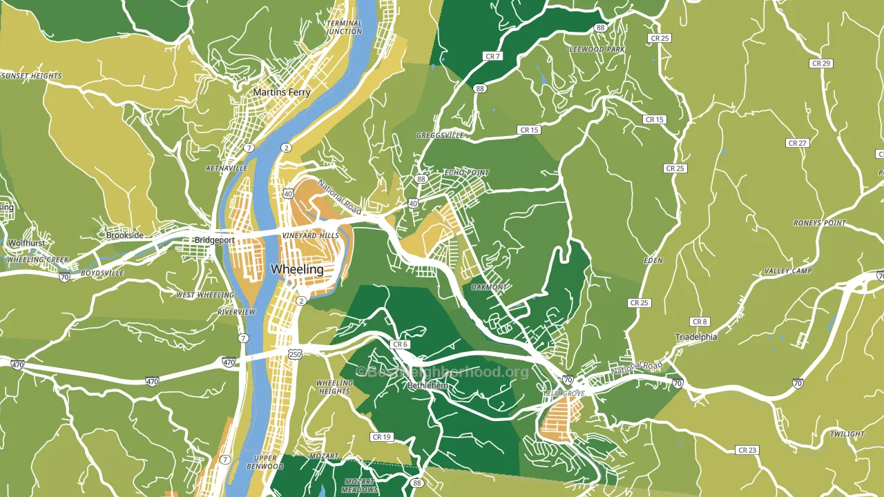 Wheeling, WV block-group voter-turnout map