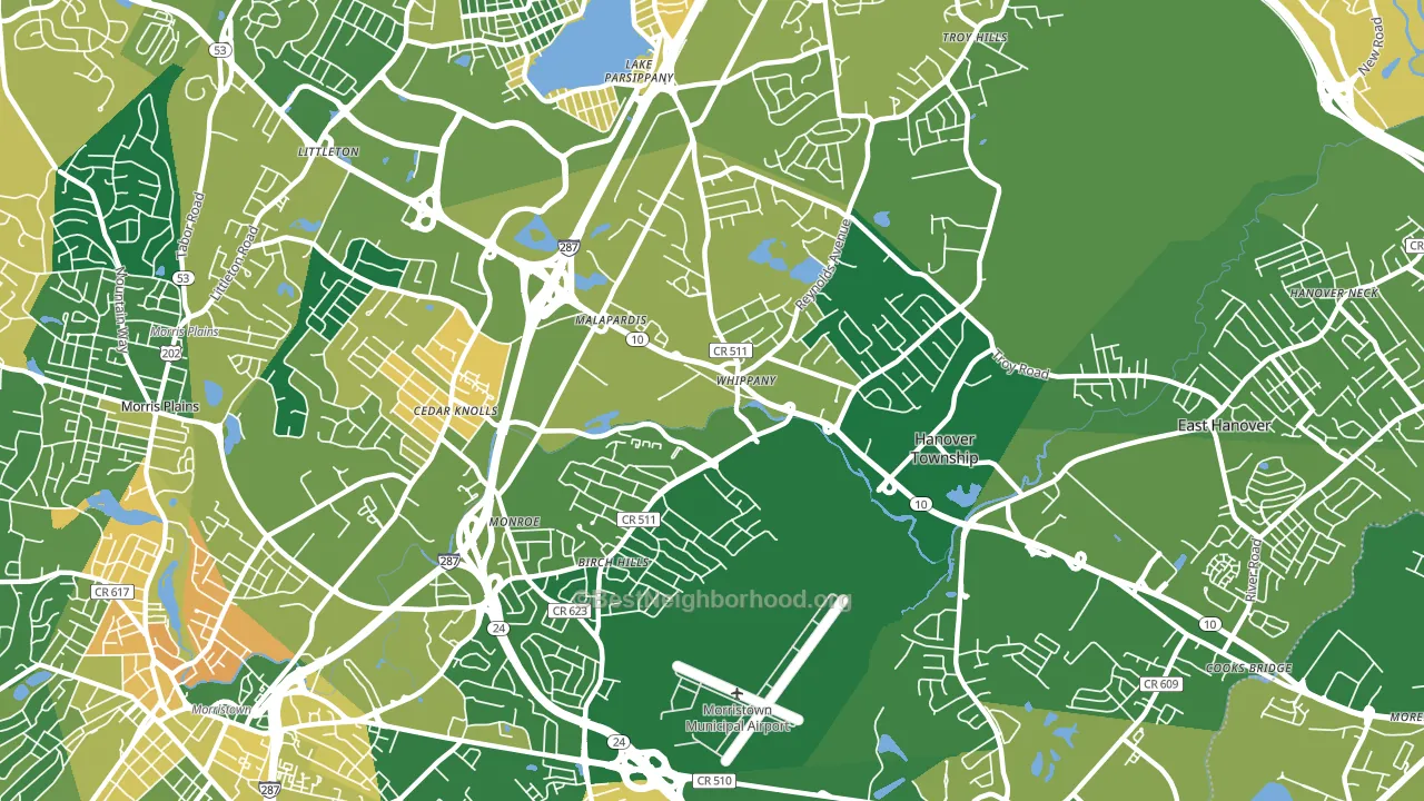 Whippany, NJ block-group voter-turnout map
