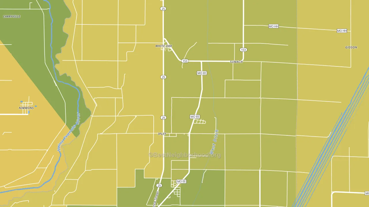 Whiteoak, MO block-group voter-turnout map