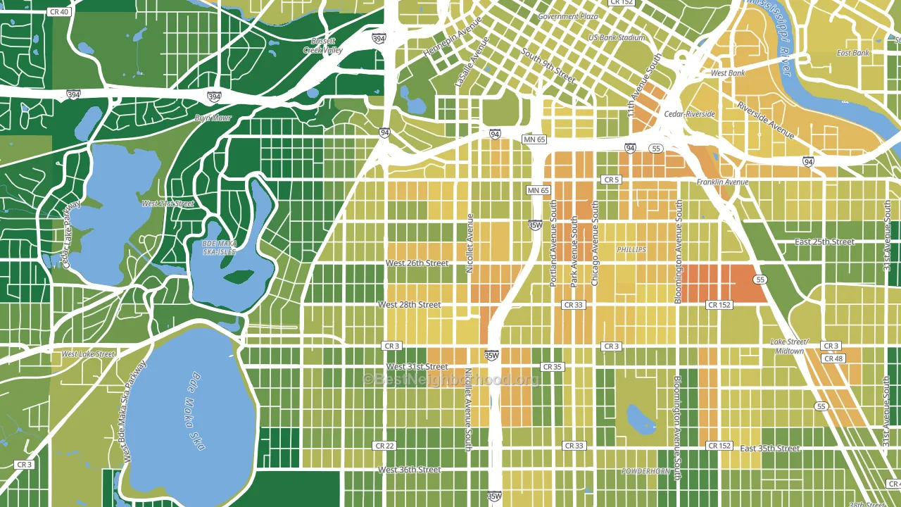 Whittier, Minneapolis, MN block-group voter-turnout map