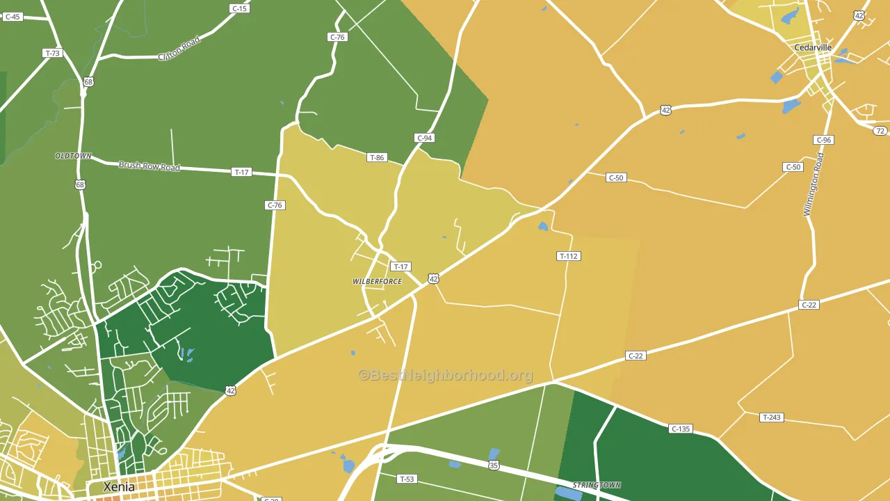 Wilberforce, OH block-group voter-turnout map