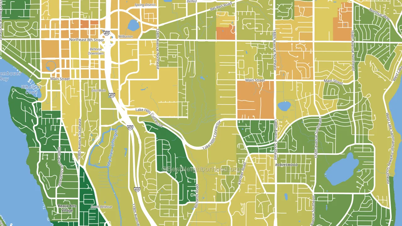 Wilburton, Bellevue, WA block-group voter-turnout map