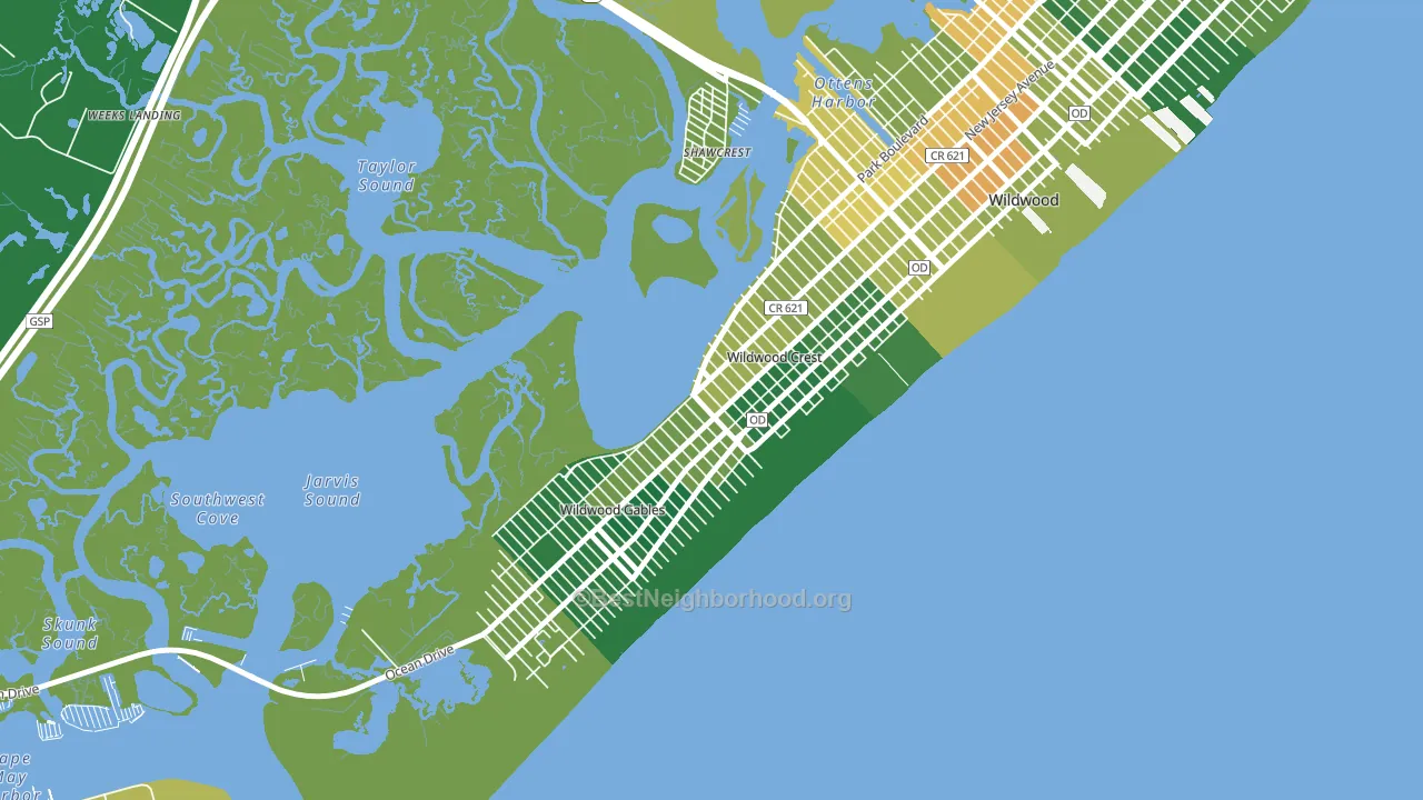 Wildwood Crest, NJ block-group voter-turnout map