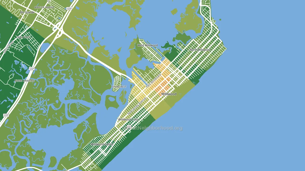 Wildwood, NJ block-group voter-turnout map